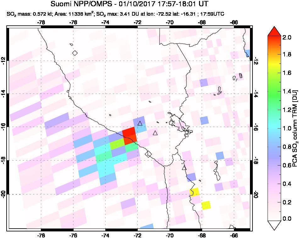 A sulfur dioxide image over Peru on Jan 10, 2017.