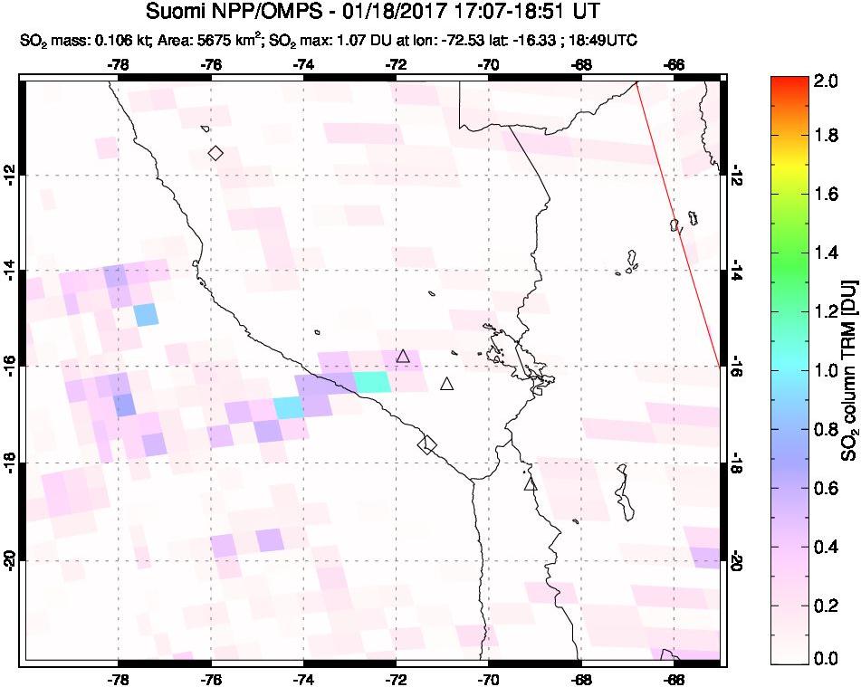 A sulfur dioxide image over Peru on Jan 18, 2017.