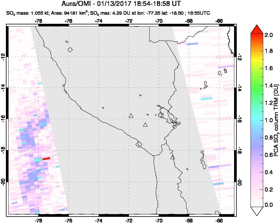A sulfur dioxide image over Peru on Jan 13, 2017.
