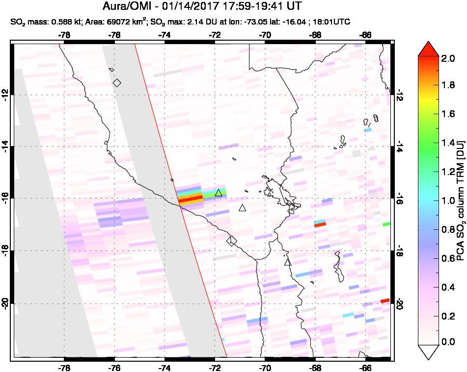 A sulfur dioxide image over Peru on Jan 14, 2017.