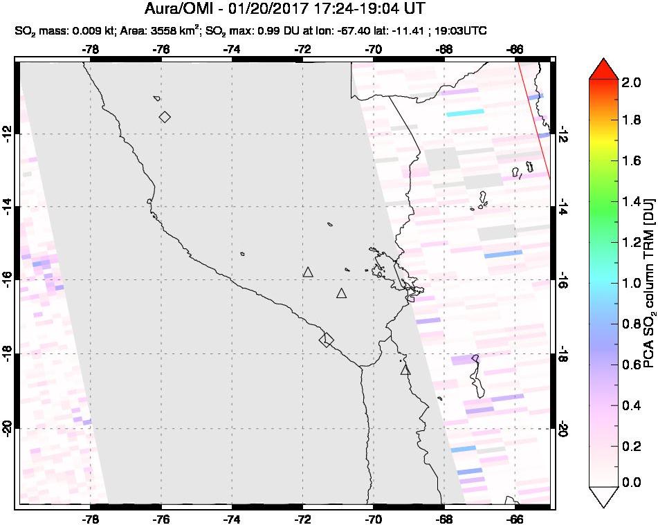 A sulfur dioxide image over Peru on Jan 20, 2017.
