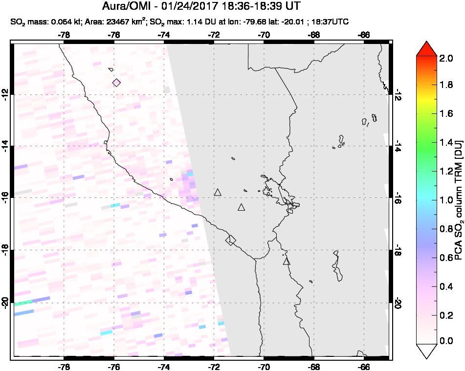 A sulfur dioxide image over Peru on Jan 24, 2017.