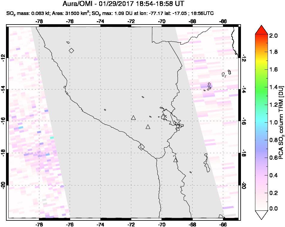 A sulfur dioxide image over Peru on Jan 29, 2017.