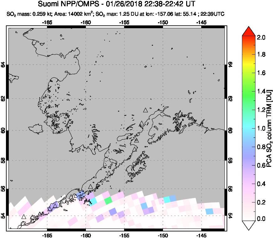 A sulfur dioxide image over Alaska, USA on Jan 26, 2018.