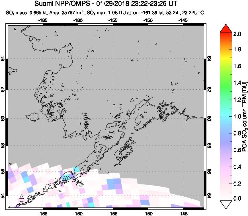 A sulfur dioxide image over Alaska, USA on Jan 29, 2018.