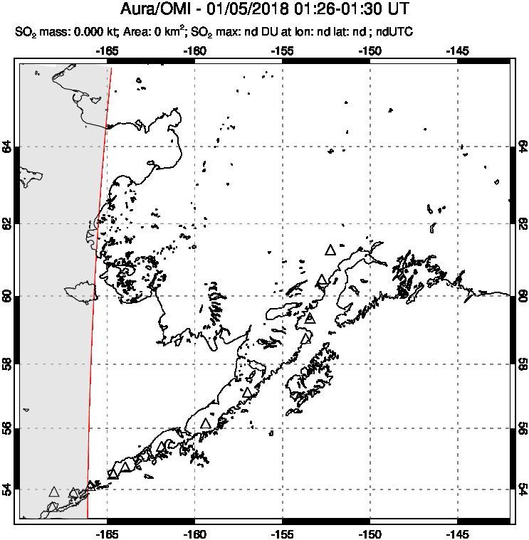 A sulfur dioxide image over Alaska, USA on Jan 05, 2018.