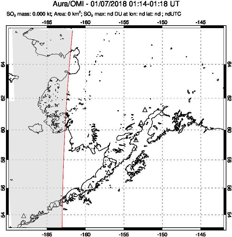 A sulfur dioxide image over Alaska, USA on Jan 07, 2018.