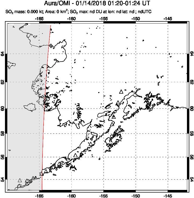 A sulfur dioxide image over Alaska, USA on Jan 14, 2018.