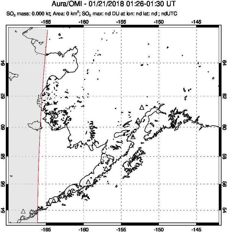 A sulfur dioxide image over Alaska, USA on Jan 21, 2018.