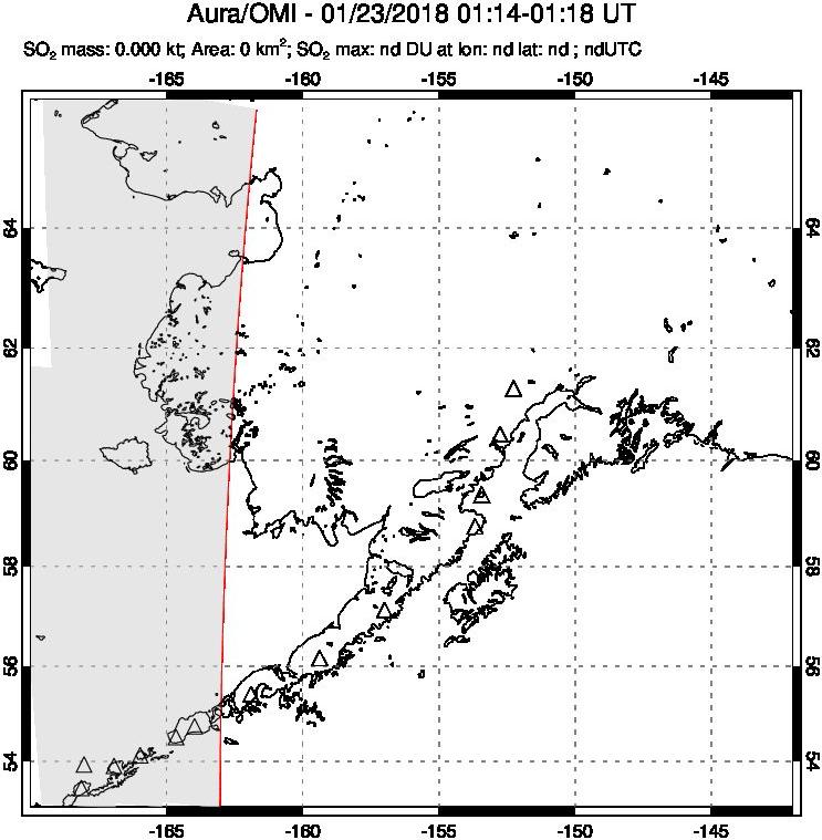 A sulfur dioxide image over Alaska, USA on Jan 23, 2018.