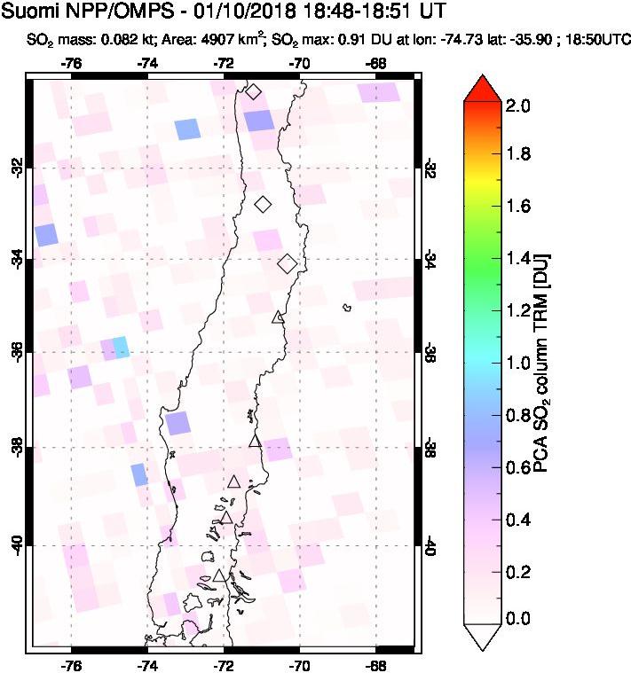 A sulfur dioxide image over Central Chile on Jan 10, 2018.