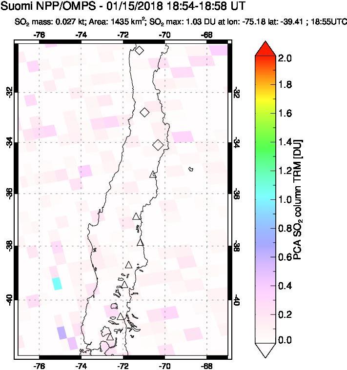 A sulfur dioxide image over Central Chile on Jan 15, 2018.