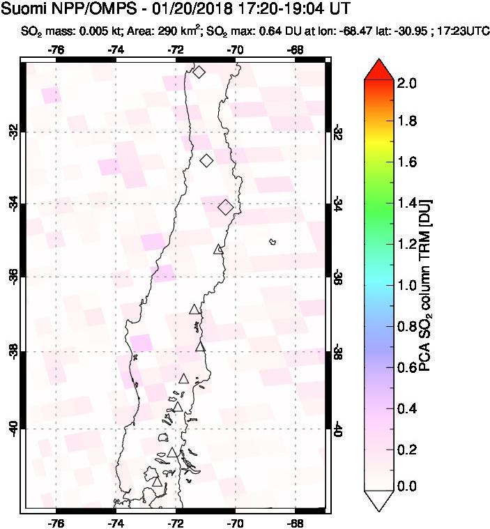 A sulfur dioxide image over Central Chile on Jan 20, 2018.