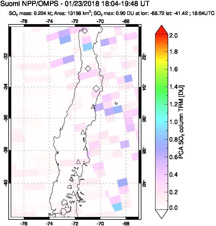 A sulfur dioxide image over Central Chile on Jan 23, 2018.