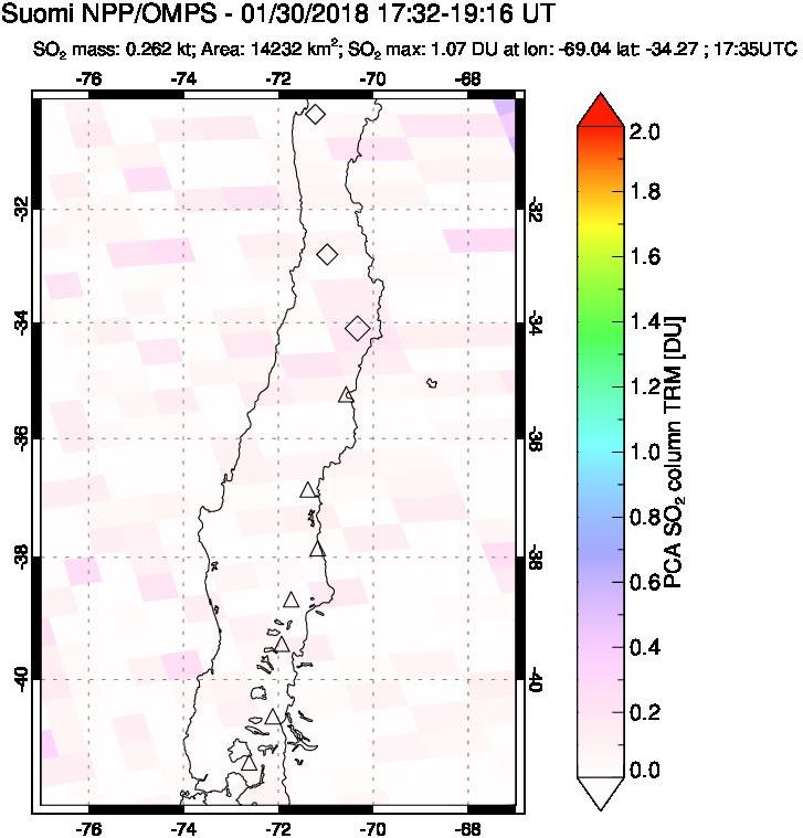 A sulfur dioxide image over Central Chile on Jan 30, 2018.