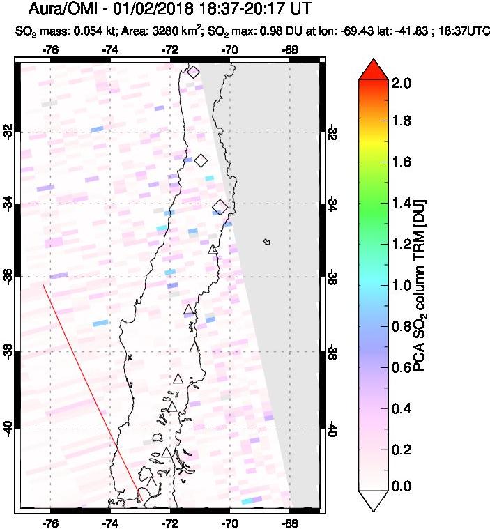 A sulfur dioxide image over Central Chile on Jan 02, 2018.
