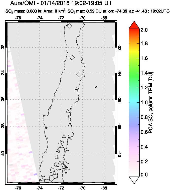 A sulfur dioxide image over Central Chile on Jan 14, 2018.