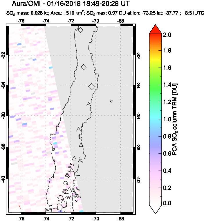 A sulfur dioxide image over Central Chile on Jan 16, 2018.