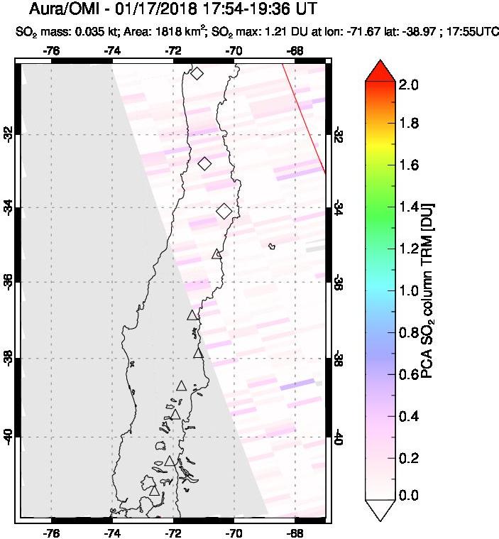 A sulfur dioxide image over Central Chile on Jan 17, 2018.