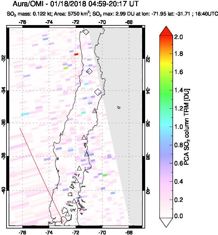 A sulfur dioxide image over Central Chile on Jan 18, 2018.