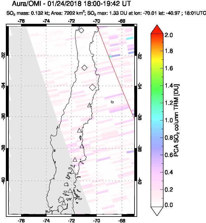 A sulfur dioxide image over Central Chile on Jan 24, 2018.