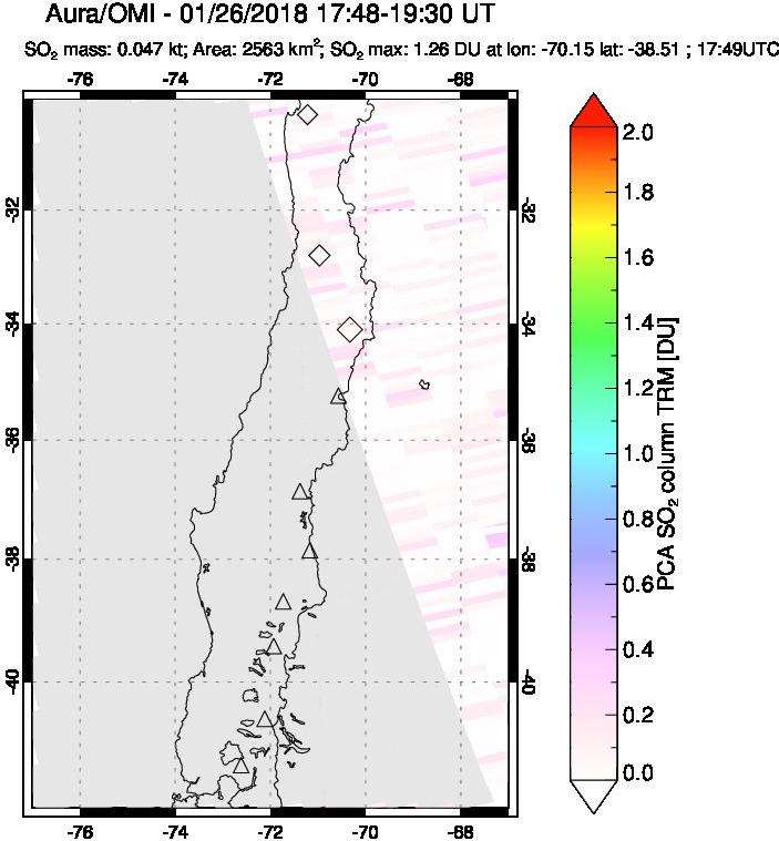 A sulfur dioxide image over Central Chile on Jan 26, 2018.