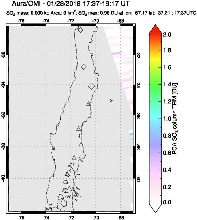 A sulfur dioxide image over Central Chile on Jan 28, 2018.