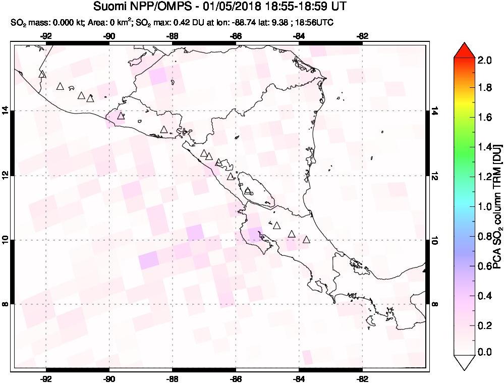 A sulfur dioxide image over Central America on Jan 05, 2018.