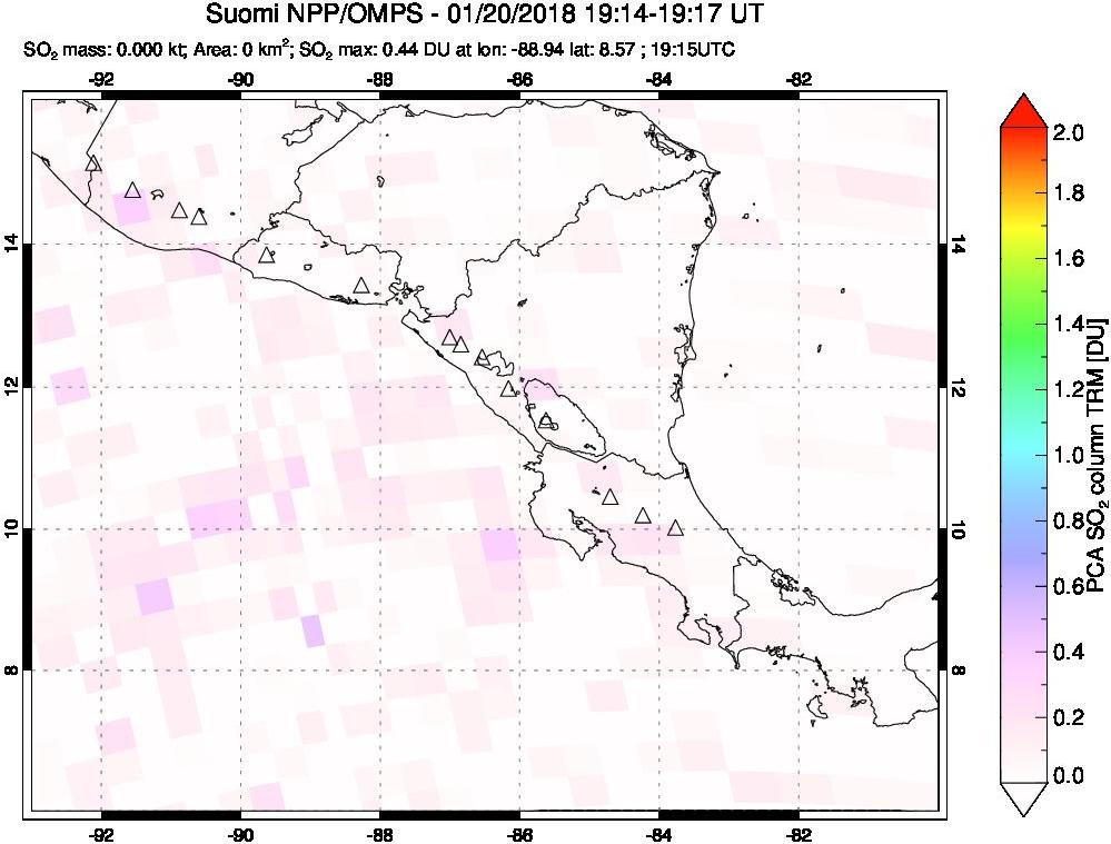 A sulfur dioxide image over Central America on Jan 20, 2018.