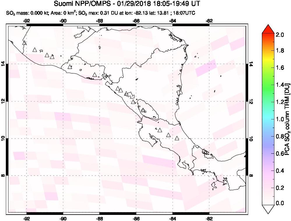 A sulfur dioxide image over Central America on Jan 29, 2018.