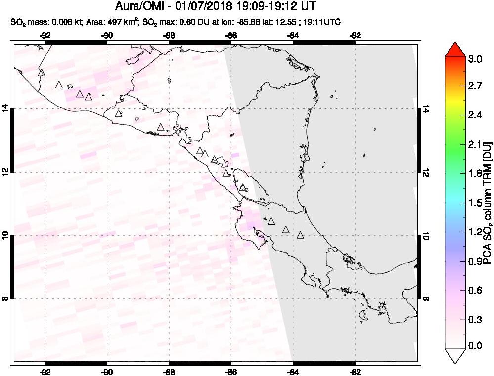 A sulfur dioxide image over Central America on Jan 07, 2018.