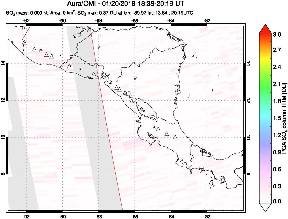 A sulfur dioxide image over Central America on Jan 20, 2018.