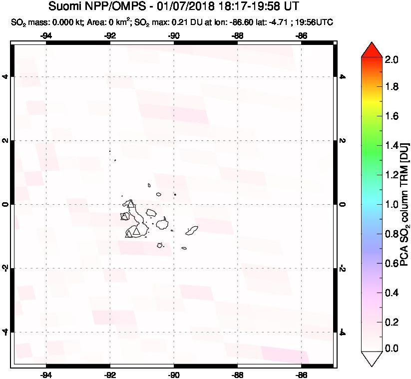 A sulfur dioxide image over Galápagos Islands on Jan 07, 2018.
