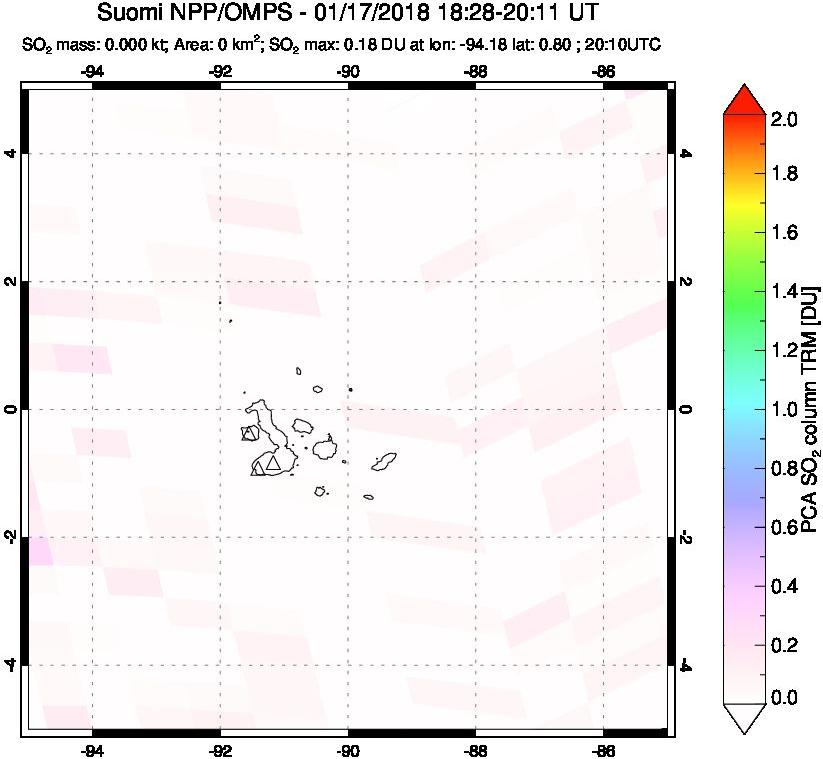 A sulfur dioxide image over Galápagos Islands on Jan 17, 2018.
