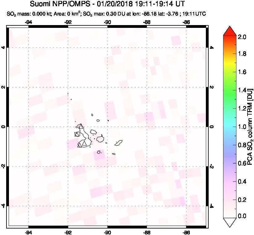 A sulfur dioxide image over Galápagos Islands on Jan 20, 2018.