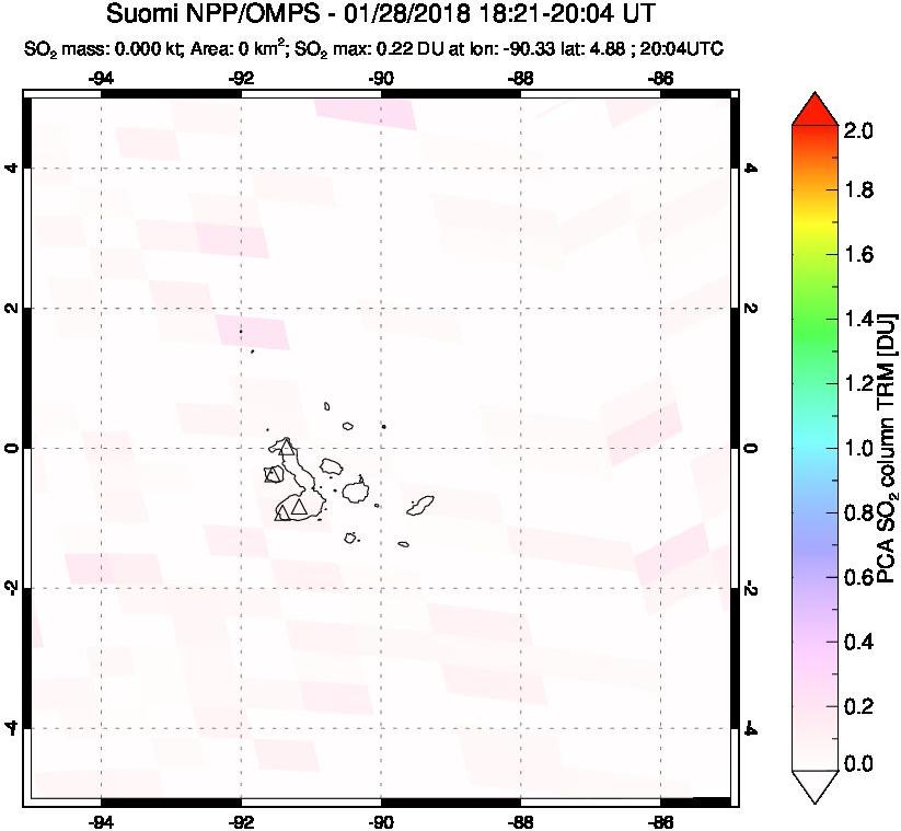 A sulfur dioxide image over Galápagos Islands on Jan 28, 2018.