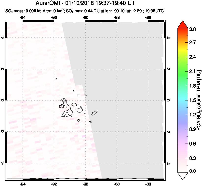 A sulfur dioxide image over Galápagos Islands on Jan 10, 2018.