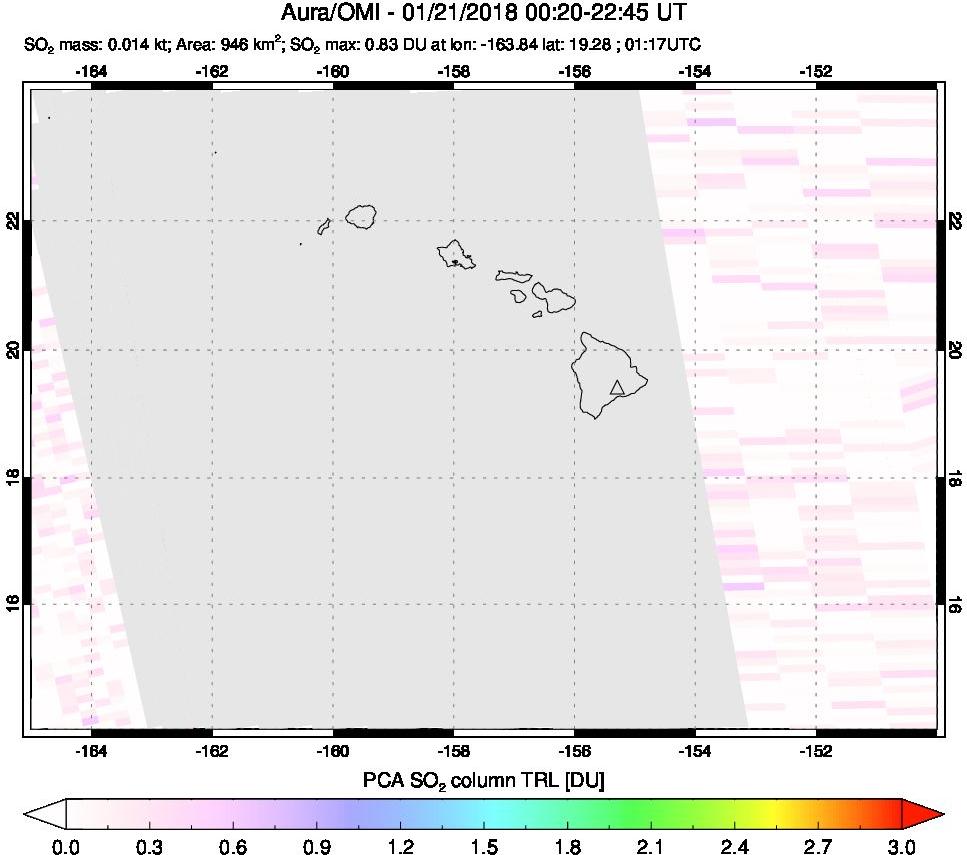 A sulfur dioxide image over Hawaii, USA on Jan 21, 2018.