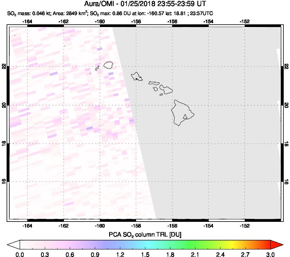 A sulfur dioxide image over Hawaii, USA on Jan 25, 2018.