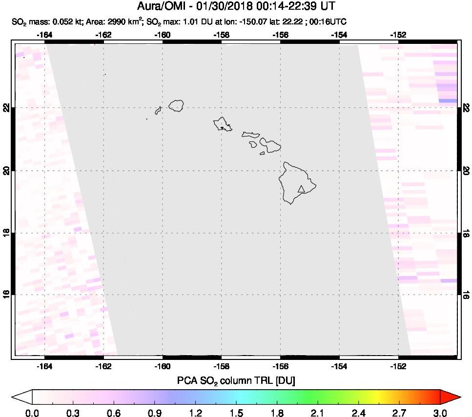 A sulfur dioxide image over Hawaii, USA on Jan 30, 2018.