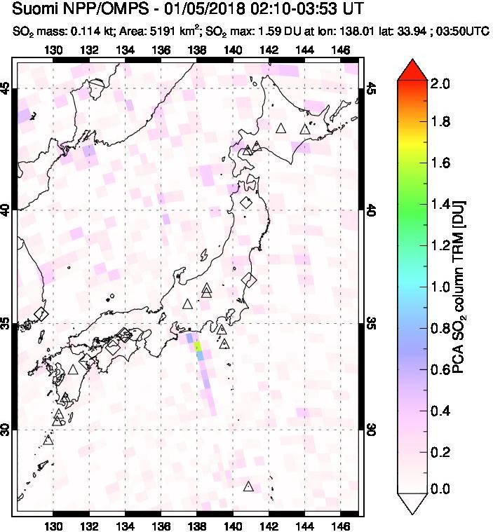 A sulfur dioxide image over Japan on Jan 05, 2018.