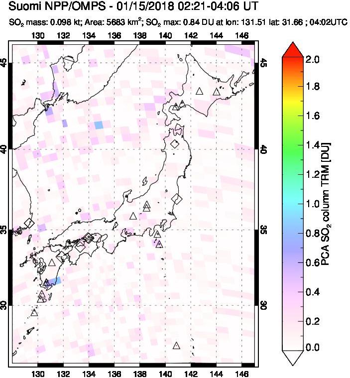 A sulfur dioxide image over Japan on Jan 15, 2018.