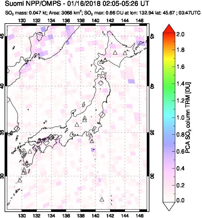 A sulfur dioxide image over Japan on Jan 16, 2018.