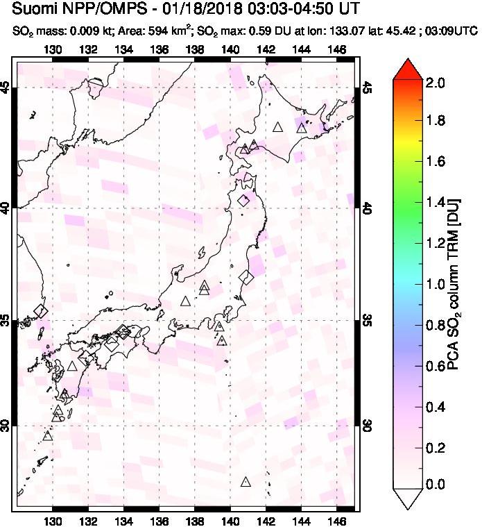 A sulfur dioxide image over Japan on Jan 18, 2018.