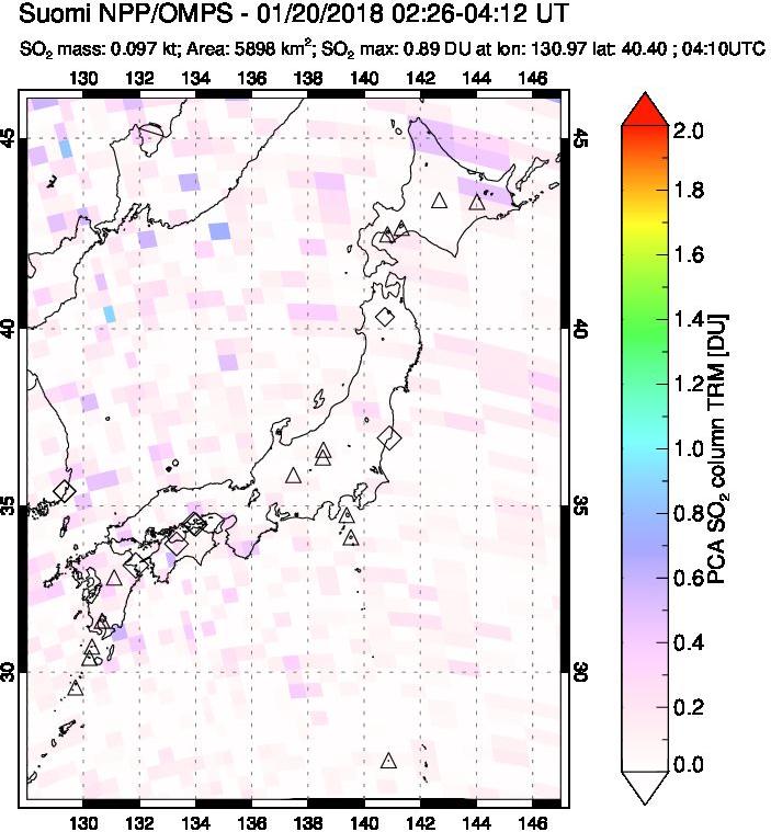 A sulfur dioxide image over Japan on Jan 20, 2018.