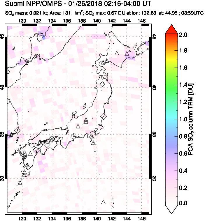 A sulfur dioxide image over Japan on Jan 26, 2018.