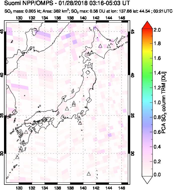 A sulfur dioxide image over Japan on Jan 28, 2018.