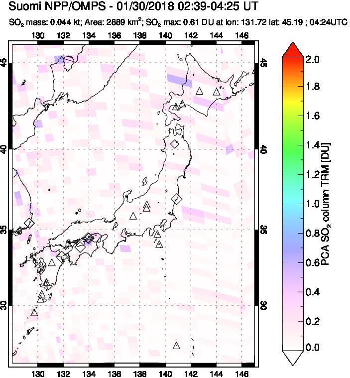 A sulfur dioxide image over Japan on Jan 30, 2018.