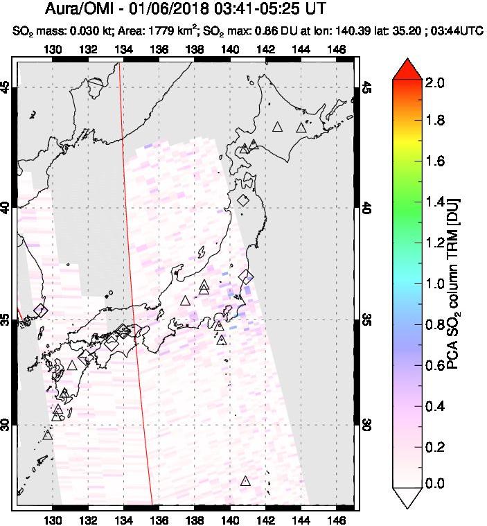 A sulfur dioxide image over Japan on Jan 06, 2018.