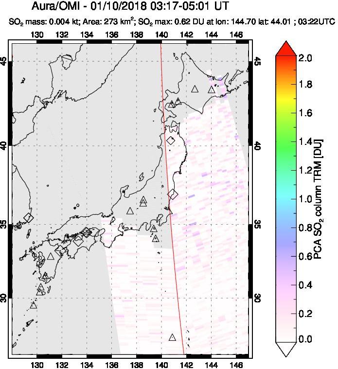 A sulfur dioxide image over Japan on Jan 10, 2018.